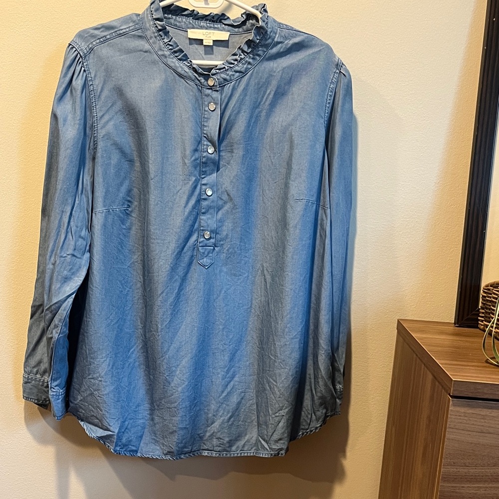 LOFT Denim Blue Casual Button Down Shirt